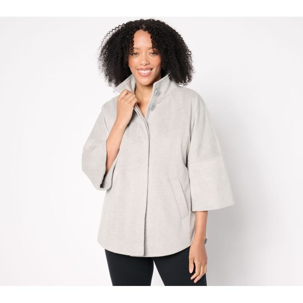 Dennis Basso Women's Plus Sz Jacket 2X Herringb Capelet Sleeves Gray A665100